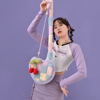 Cherry Cross Stitch Pattern Y2K Rainbow Blue & Purple Pastel Colorful Women Shoulder Messenger Bag - Thumbnail 6