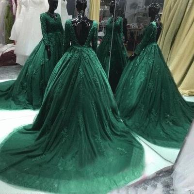 Elegant dark green mermaid tulle prom dress with lace - Thumbnail 1