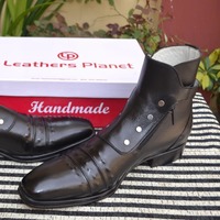 Jo Ghost Italian Black Ankle High Boots with Zippers and Buttons - Thumbnail 1