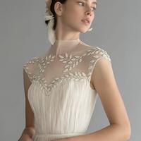 Simple A Line Chana Marelus Wedding Dresses High Neck Sleeveless Tulle Lace Applique Sash Wedding Gowns Floor Length robe de mariée - Thumbnail 2