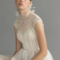 Simple A Line Chana Marelus Wedding Dresses High Neck Sleeveless Tulle Lace Applique Sash Wedding Gowns Floor Length robe de mariée - Thumbnail 1