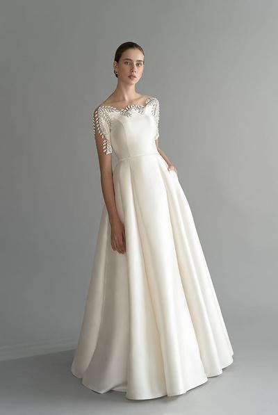 Simple A Line Chana Marelus Wedding Dresses Off Shoulder Short Sleeve Crystal Wedding Gowns Floor Length robe de mariée