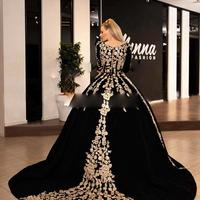 Newest Ball Gown Prom Dresse 1/2 Long Sleeve V Neck Applique Party Dress Sweep Train robes de soirée - Thumbnail 1