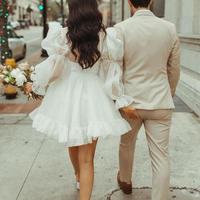 Princess Long Sleeve Short Wedding Dresses - Thumbnail 1