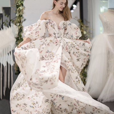 Stylish printed pattern long prom dress  - Thumbnail 2