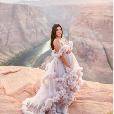 Prom dresses ruffles tulle kimono women robe for photoshoot off shoulder evening gowns african cape cloak maternity dress photography 