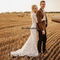 Romantic Lace Boho Wedding Dress Elegant Plus Size Long Sleeve Mermaid Bohemian Bridal Dress Civil Country Bride Party Gown - Thumbnail 2