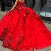 Sparkly Red sequins Quinceanera Dresses Sweetheart Ball Gown Sweet 16 Prom Dresses Vintage Pageant Party Gown Mexican Vestido De 15 Anos - Thumbnail 1