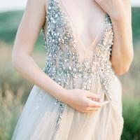 Bing Sequins Beaded SummerHoliday Wedding Dress Low Back Tulle Slver Bridal Gowns - Thumbnail 2