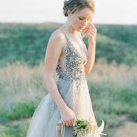 Bing Sequins Beaded SummerHoliday Wedding Dress Low Back Tulle Slver Bridal Gowns - Thumbnail 3