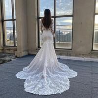 Chic Lace Mermaid Boho Wedding Dress Long Sleeve Backless Bohemian Wedding Gowns Trumpet Train Garden Country Bridal Dresses Women Robe De Mariée - Thumbnail 1