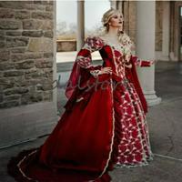 Fantasy Red Queen Gothic Wedding Dresses Halloween Medieval Country Garden A Line Wedding Dress With Lace Long Sleeves Corset Bridal Gowns - Thumbnail 1