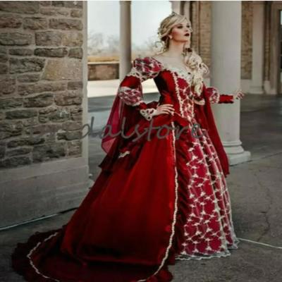 Fantasy red queen gothic wedding dresses halloween medieval country garden a line wedding dress with lace long sleeves corset bridal gowns