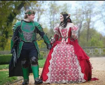 Fantasy Red Queen Gothic Wedding Dresses Halloween Medieval Country Garden A Line Wedding Dress With Lace Long Sleeves Corset Bridal Gowns