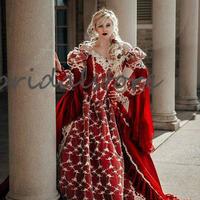Fantasy Red Queen Gothic Wedding Dresses Halloween Medieval Country Garden A Line Wedding Dress With Lace Long Sleeves Corset Bridal Gowns - Thumbnail 2