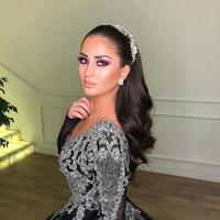 Ball Gown Prom Dresses Long Sleeve Formal Deep V Neck Luxury Beading Crystal Tulle Arabic Evening Gowns - Thumbnail 1