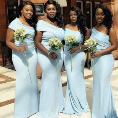 One shoulder light sky blue bridesmaid dresses for wedding party - Thumbnail 2