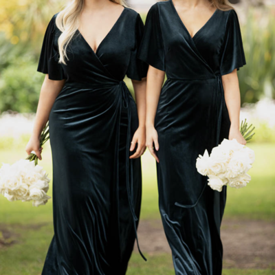 Casual bridesmaid dresses v neck velvet guest dresses - Thumbnail 3