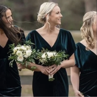 Casual Bridesmaid Dresses V Neck Velvet Guest Dresses - Thumbnail 2