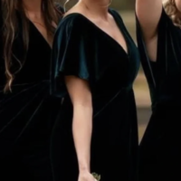 Casual Bridesmaid Dresses V Neck Velvet Guest Dresses - Thumbnail 3