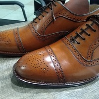 Western Style Men's Hand Made Brown Oxfords Cap Toe Leather Lace Up Shoes - Thumbnail 1