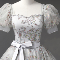 Gray Tulle Sequins Long Prom Dress, Gray Formal Evening Dress - Thumbnail 3