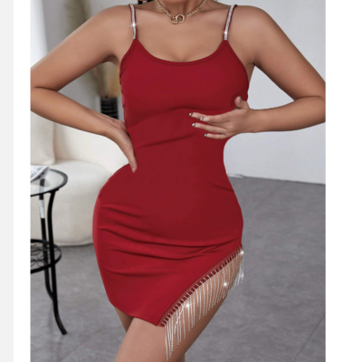 Women's solid color sling fashion package hip dress