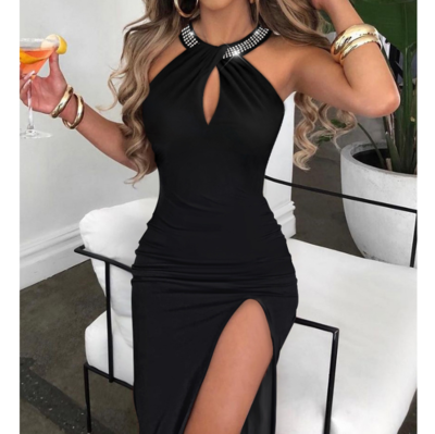 Fashion Neck Hot Diamond Temperament Sleeveless Dress