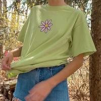 Rainbow Flower Printed Green Tee - Thumbnail 1