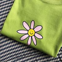 Rainbow Flower Printed Green Tee - Thumbnail 4