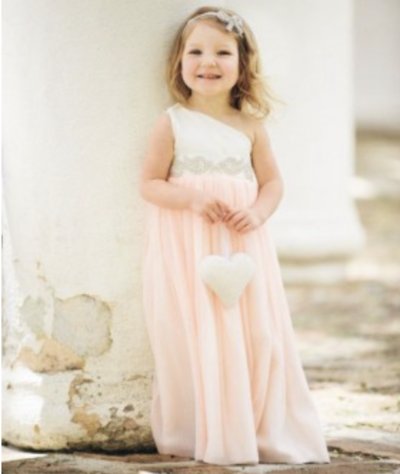 One Shoulder Flower Girl Dresses Waist with Beaded