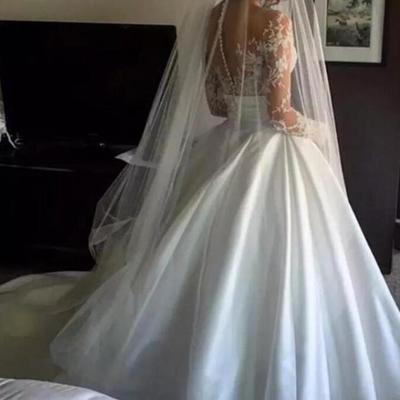 Princess romantic lace wedding dresses with long sleeves - Thumbnail 4