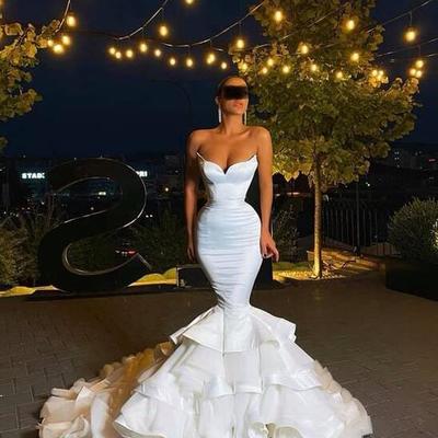 Elegant mermaid satin organza prom evening dresses