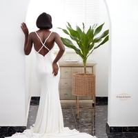 Simple Mermaid Wedding Dress Bridal Gowns with Detachable Cape - Thumbnail 2