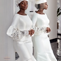 Unique Mermaid Long Sleeve Lace Wedding Dress Bridal Gowns - Thumbnail 2