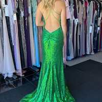 SP2255,Green Mermaid Sequined Long Prom Dresses,Cross Back Evening Dress,V-Neck Sexy Prom Dresses - Thumbnail 1