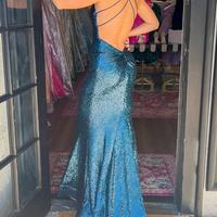 SP2255,Green Mermaid Sequined Long Prom Dresses,Cross Back Evening Dress,V-Neck Sexy Prom Dresses - Thumbnail 3