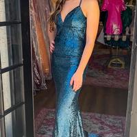 SP2255,Green Mermaid Sequined Long Prom Dresses,Cross Back Evening Dress,V-Neck Sexy Prom Dresses - Thumbnail 2