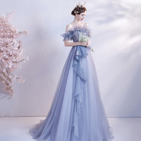 Blue tulle sequins long ball gown dress formal dress - Thumbnail 1