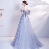 Blue tulle sequins long ball gown dress formal dress - Thumbnail 5