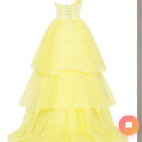 Fashion One Shoulder Yellow Tulle Prom Dress - Thumbnail 2
