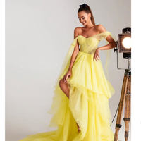 Fashion One Shoulder Yellow Tulle Prom Dress - Thumbnail 1