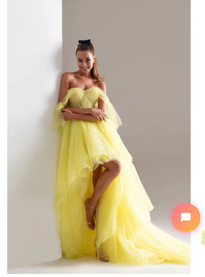 Fashion One Shoulder Yellow Tulle Prom Dress