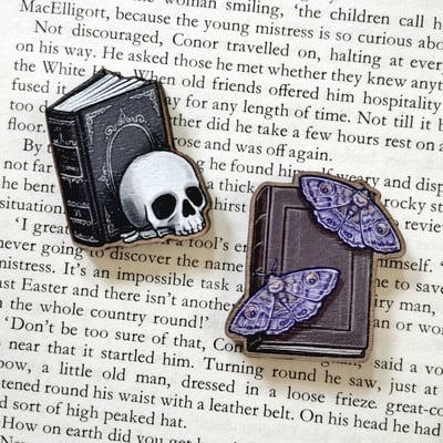 Spooky book wood pins