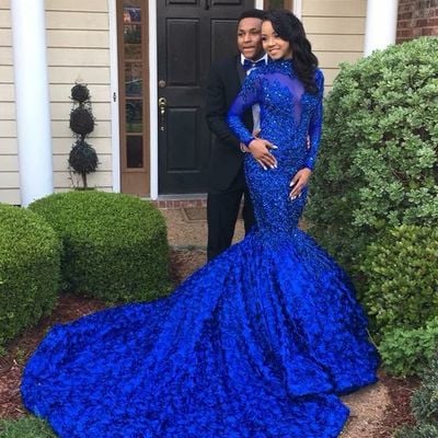 Royal blue mermaid lace prom dress evening gowns