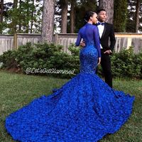 Royal Blue Mermaid Lace Prom Dress Evening Gowns - Thumbnail 3