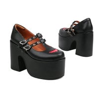 Bat Pattent Strappy Platform Mary Janes Shoes  - 2colors - Thumbnail 7