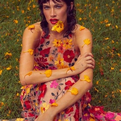 Halter colorful embroidery a-line women clothing sleeveless see through floor length evening dresses for woman custom made