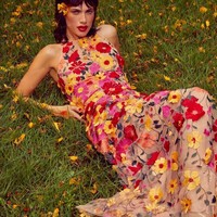 Halter Colorful Embroidery A-line Women Clothing Sleeveless See Through Floor Length Evening Dresses For Woman Custom Made - Thumbnail 2