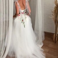 Fantasy Tie Bow White Wedding Dress Bohemian Floral Bridal Gown Fairy Sweetheart Corset A-line Dress With Embroidery Plus Size - Thumbnail 3